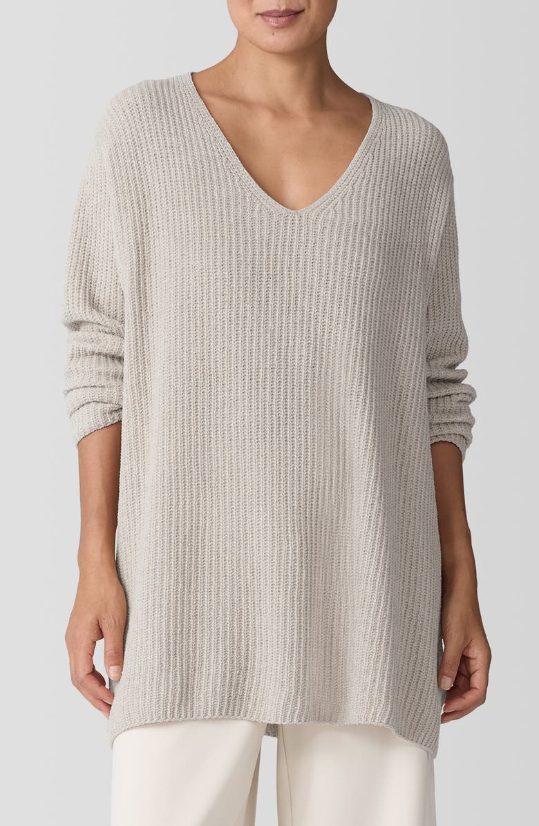 Eileen Fisher V-Neck Organic Cotton Chenille Sweater, Main, color, 