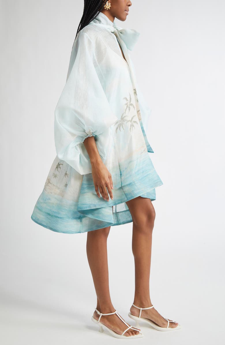 Seascape Print Long Sleeve Organza Minidress