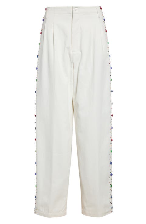 Button Jar Cotton Wide Leg Pants
