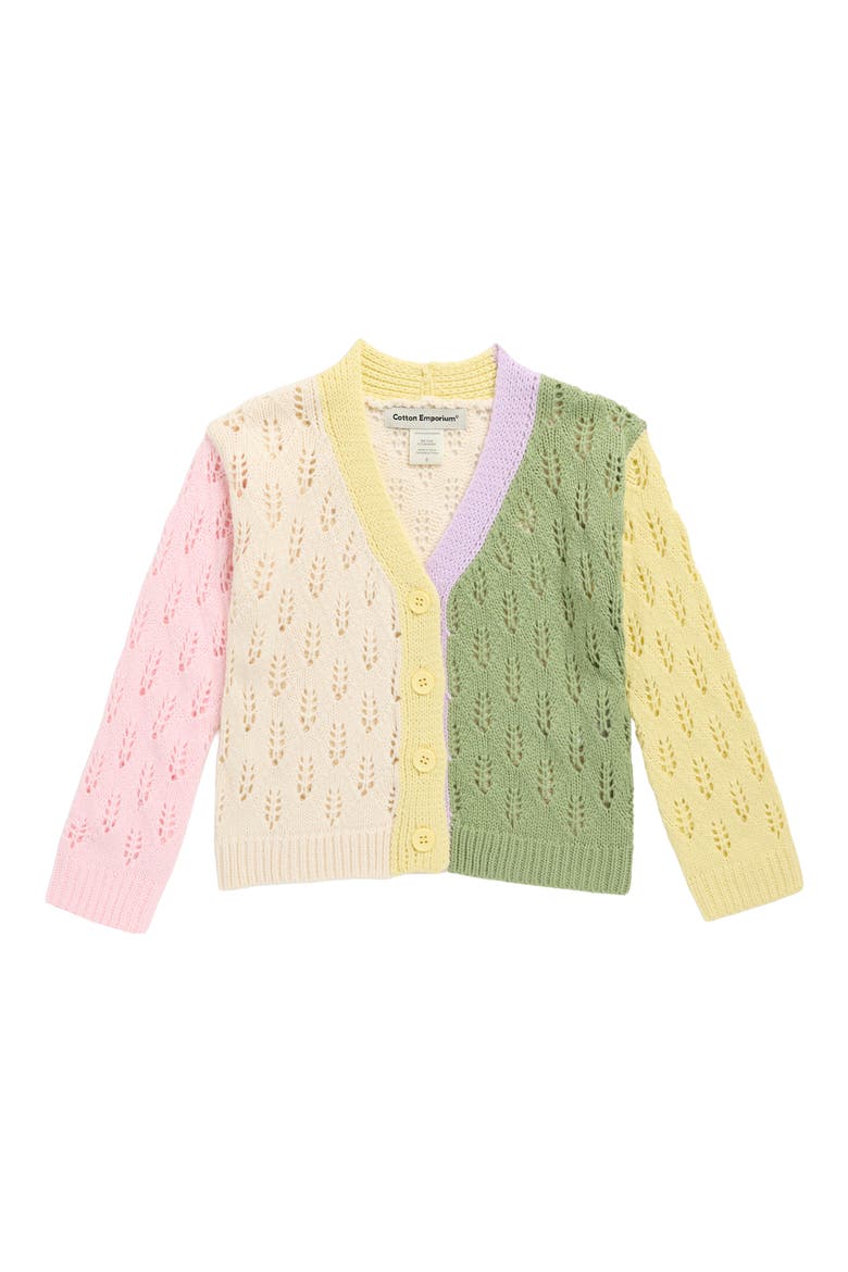 Kids' Pointelle Colorblock Cardigan, Main, color, IVORY