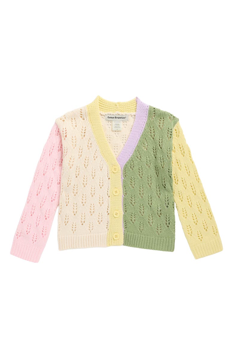 Cotton Emporium Kids' Pointelle Colorblock Cardigan, Main, color, Ivory