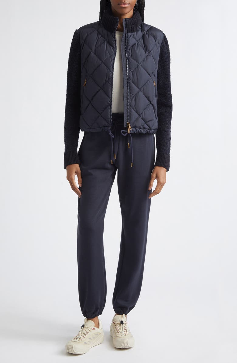Moncler Chenille Sleeve Quilted Down Jacket, Alternate, color, Blue