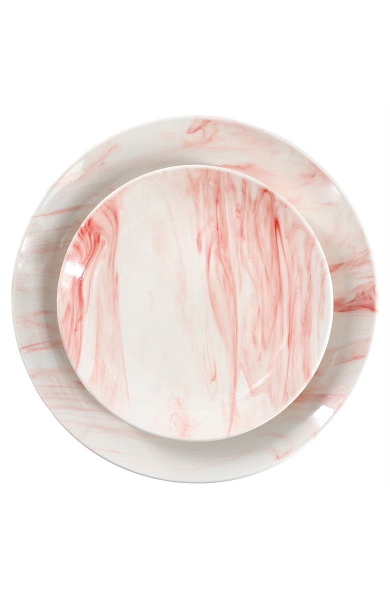 Elama Fine Marble 16 Piece Porcelain Dinnerware Set, Alternate, color, Red