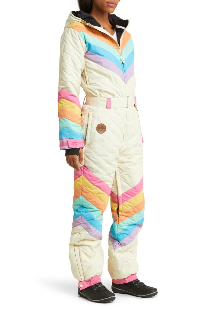 Retro Rainbow Waterproof Snowsuit, Alternate, color, CREAM