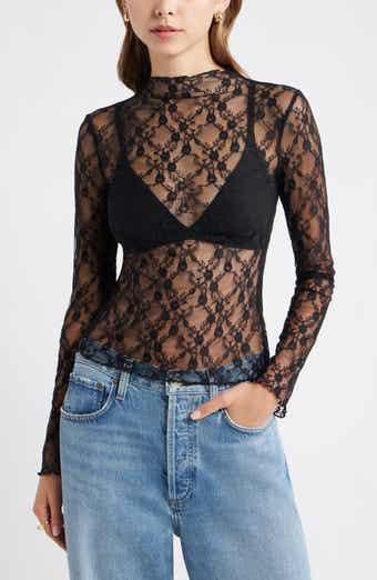 Open Edit Floral Stretch Lace Top