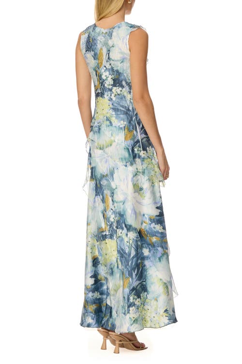 Komarov Abstract Floral Ruffle Long Dress In Green