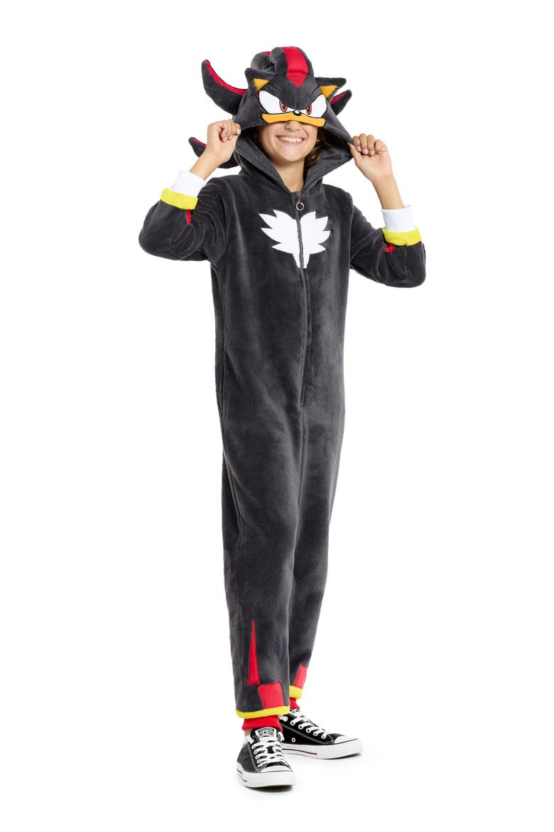 Kids' Shadow Hooded Bodysuit, Alternate, color, BLACK
