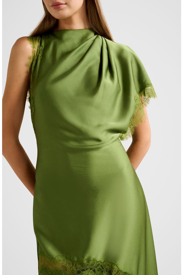 Kody One-Shoulder Satin & Lace Gown, Alternate, color, GREEN