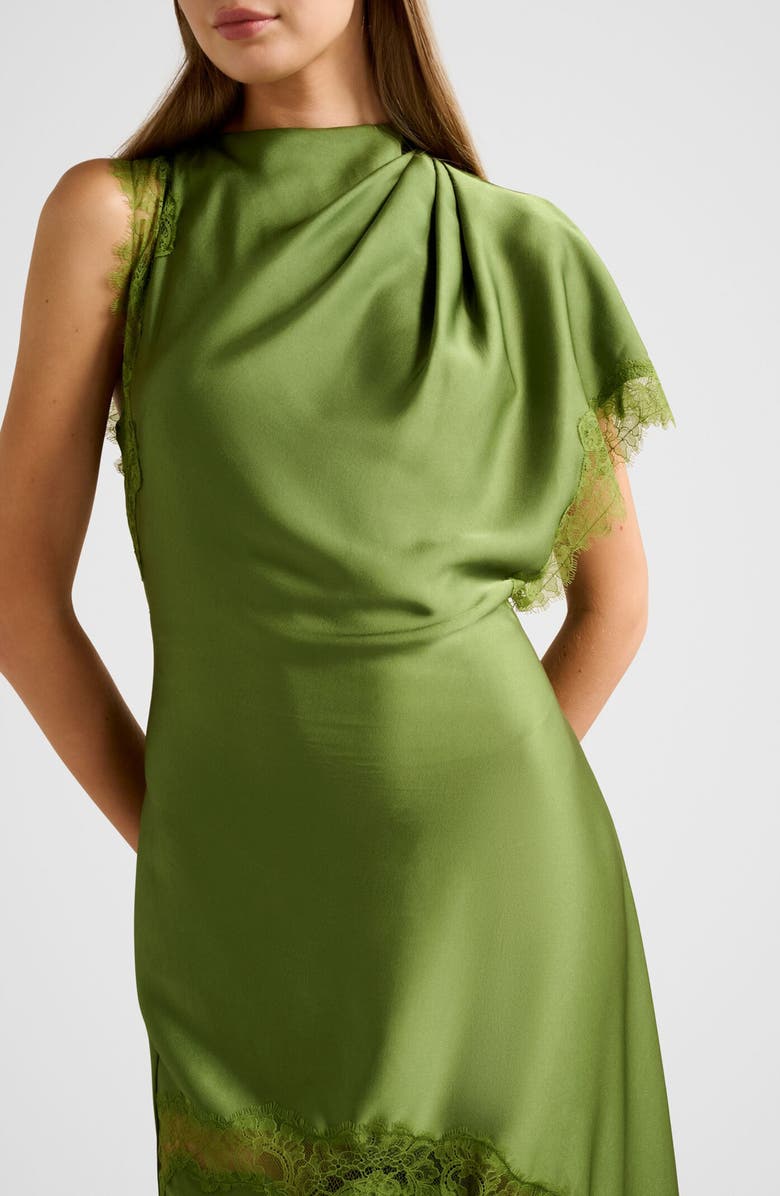 Ever New Kody One-Shoulder Satin & Lace Gown, Alternate, color, Green