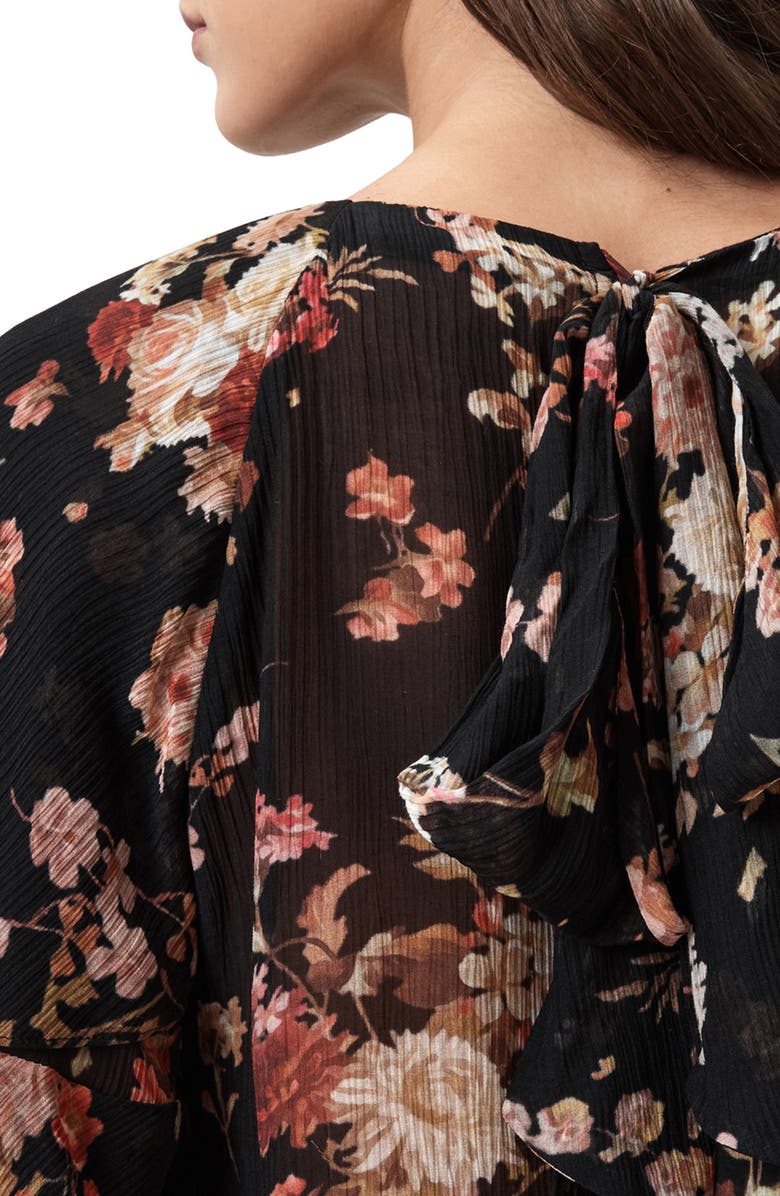 AllSaints Lissie Floral Print Ruffle Top, Alternate, color, Armada Black