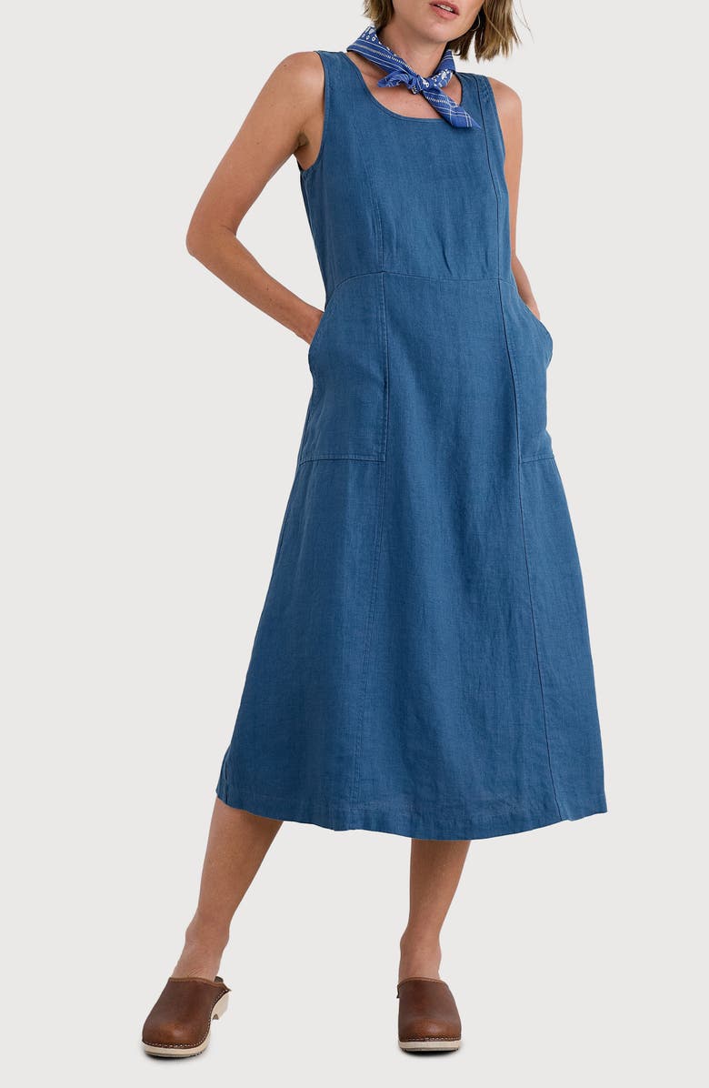Seasalt Cornwall Grass Wave Sleeveless Linen Midi Dress, Main, color, Sailor