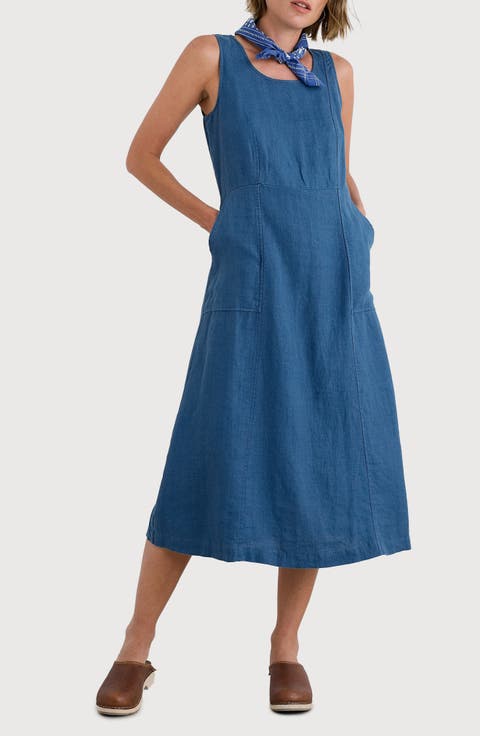 Grass Wave Sleeveless Linen Midi Dress
