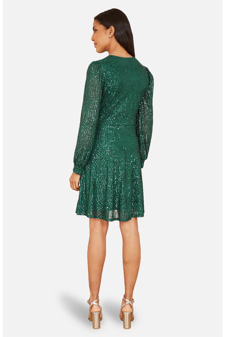 Sequin Long Sleeve Frill Wrap Dress, Alternate, color, Green