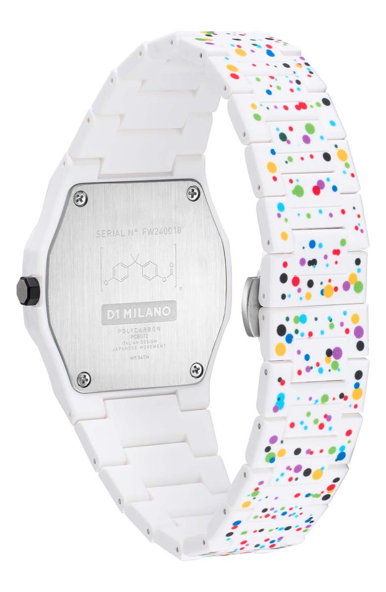 D1 Milano Dot 02 Polycarbon Bracelet Watch, 37mm, Alternate, color, White