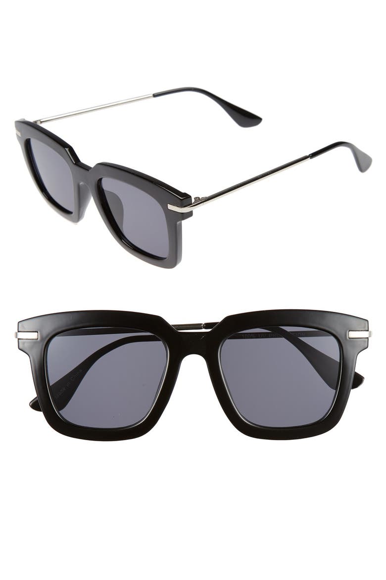 Square 50mm Sunglasses, Main, color, BLACK/ SILVER