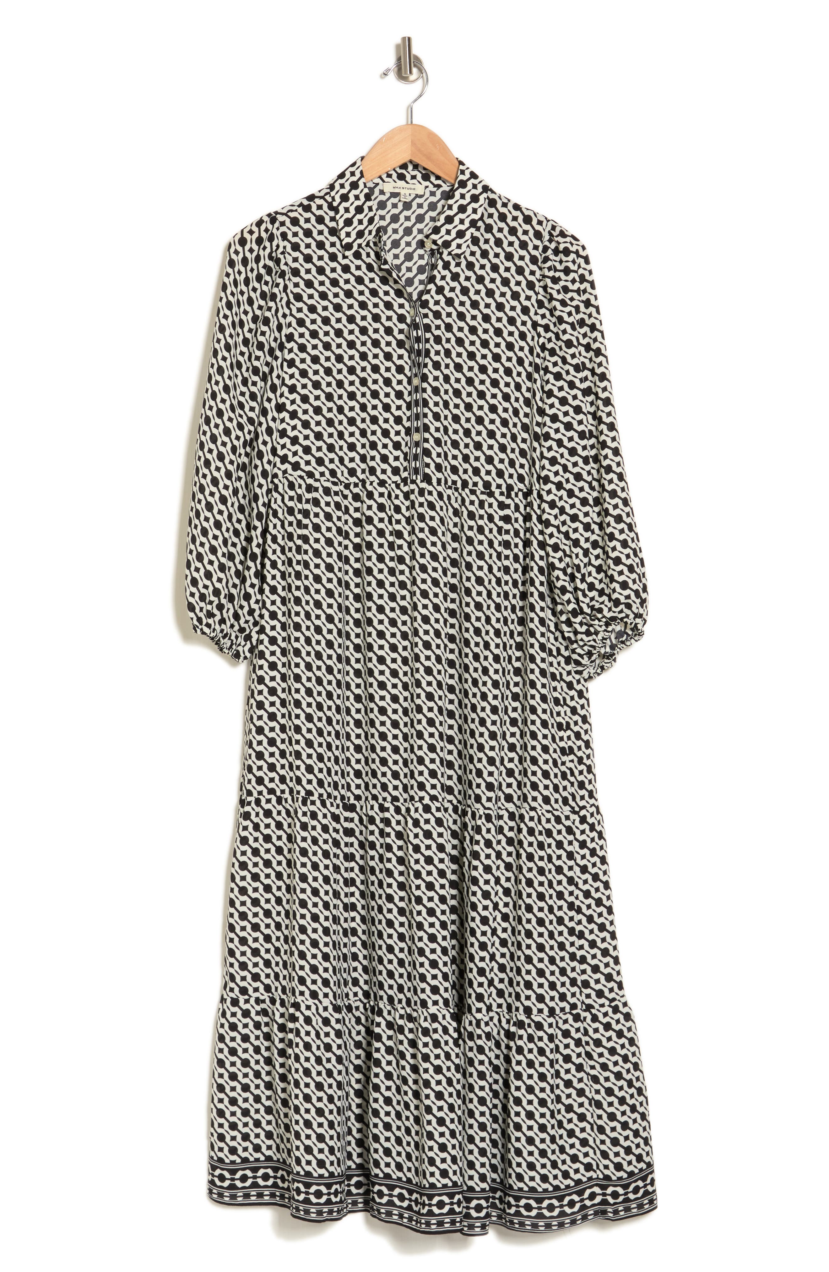 max studio crepe tiered maxi dress Max Studio + Ruffle Collar Print Tiered Maxi Dress