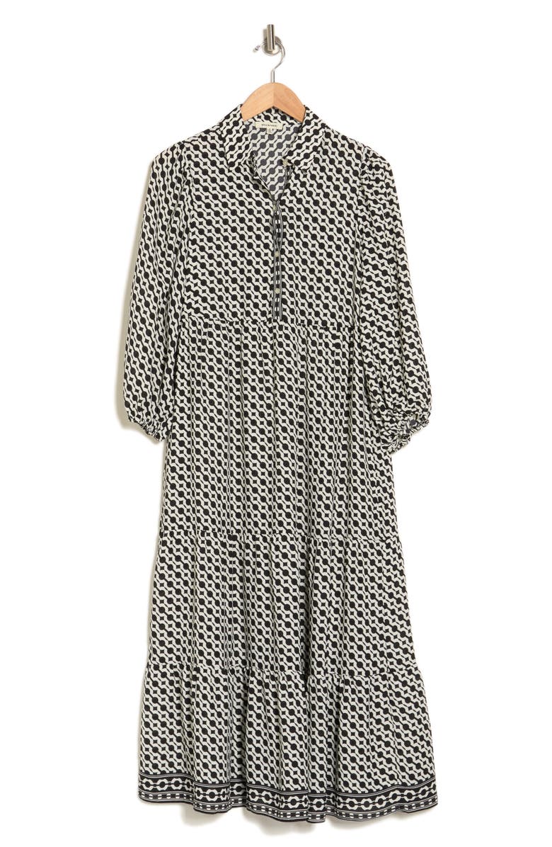 MAX STUDIO Crepe Tiered Maxi Dress, Alternate, color, Blk/ Ivry Dgnl Strp Trgt