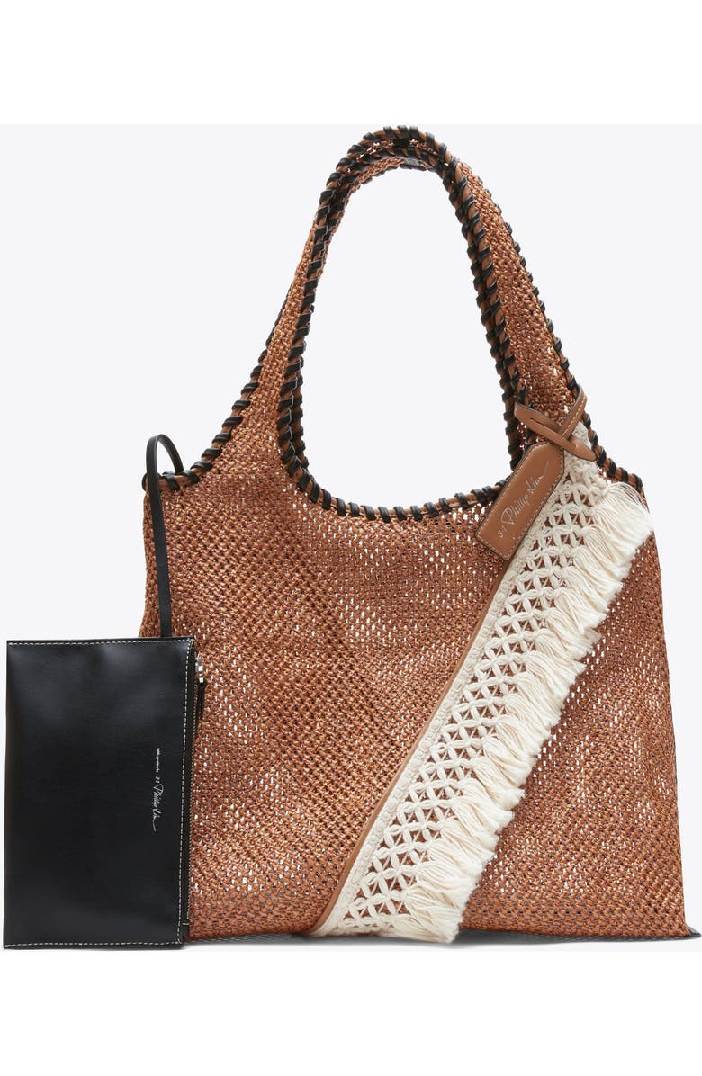 3.1 Phillip Lim Raffia Fringe Market Tote Bag, Main, color, Brown