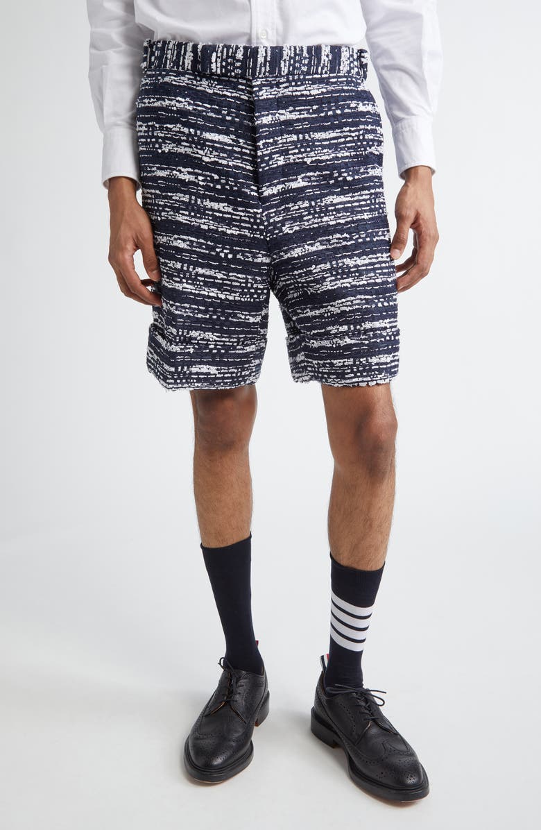 Thom Browne Beltloop Mélange Tulle Tweed Shorts, Main, color, Navy