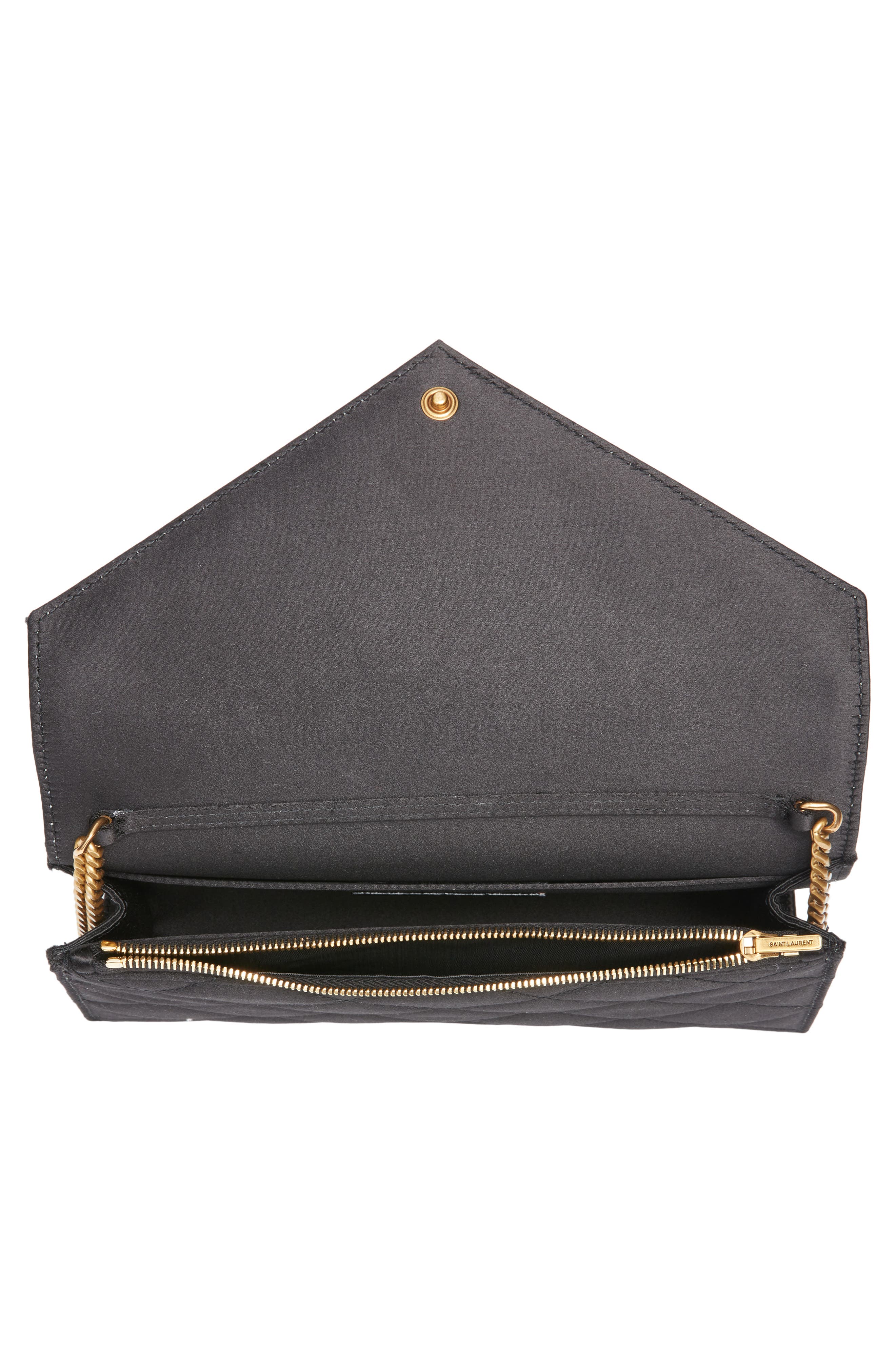 Paris Diamond Quilted Satin Wallet on a Chain, Alternate, color, NOIR