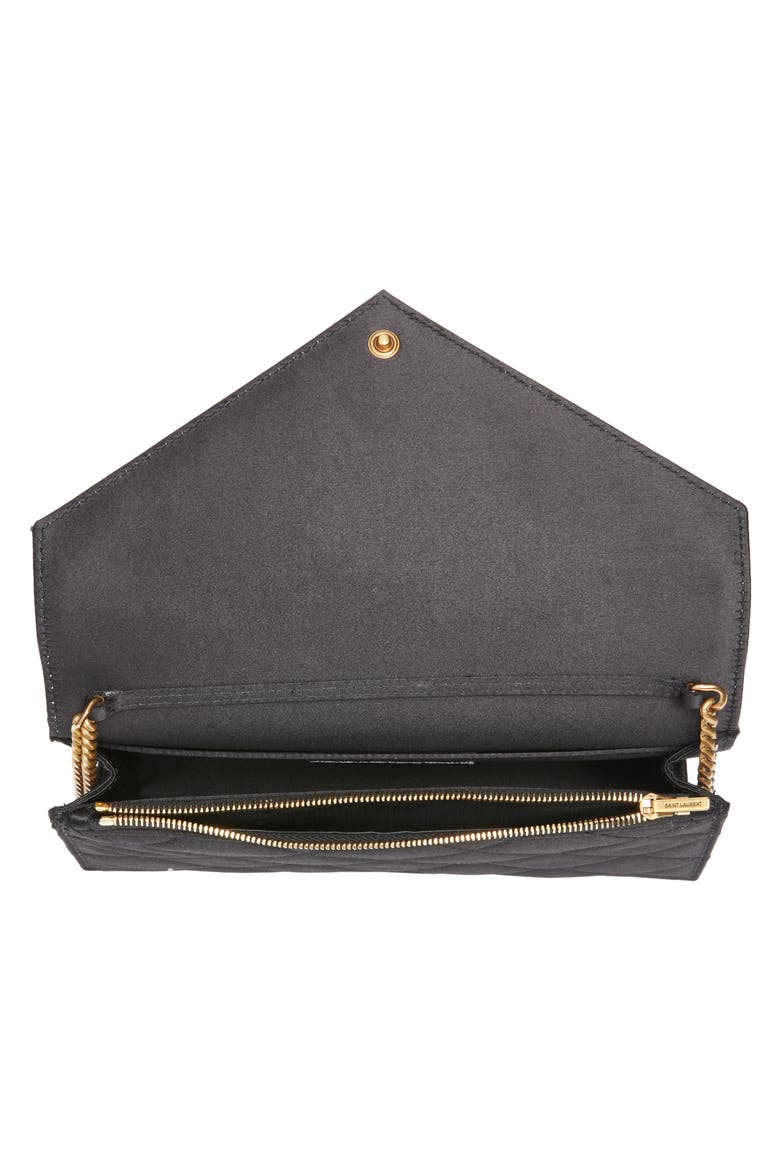 Paris Diamond Quilted Satin Wallet on a Chain, Alternate, color, NOIR