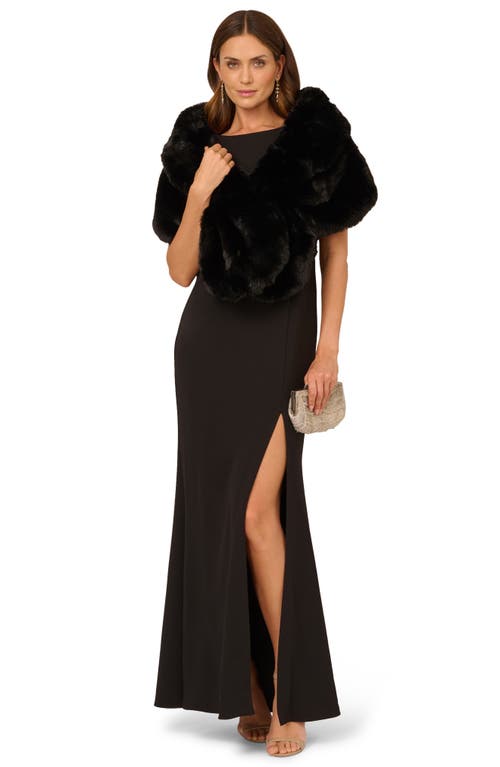 Adrianna Papell Crystal Faux Fur Wrap Capelet In Black