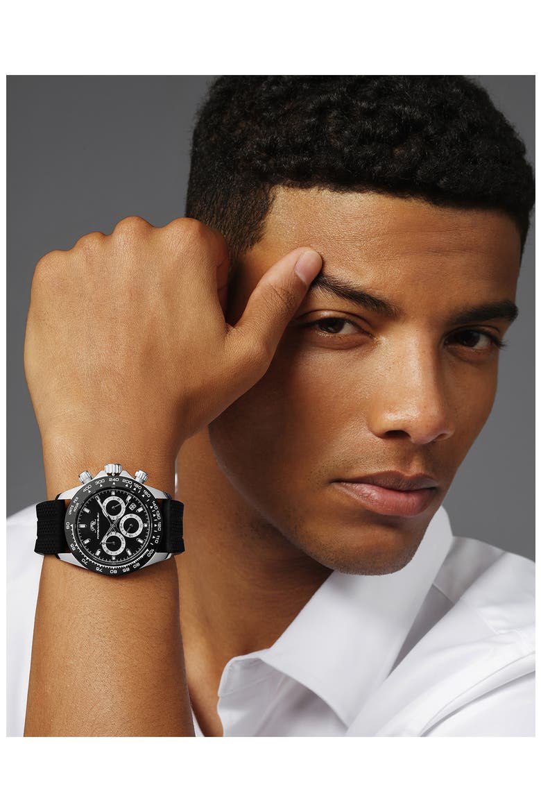 Preston Silicone Strap Multifunction Watch, 41mm, Alternate, color, BLACK/ BLACK