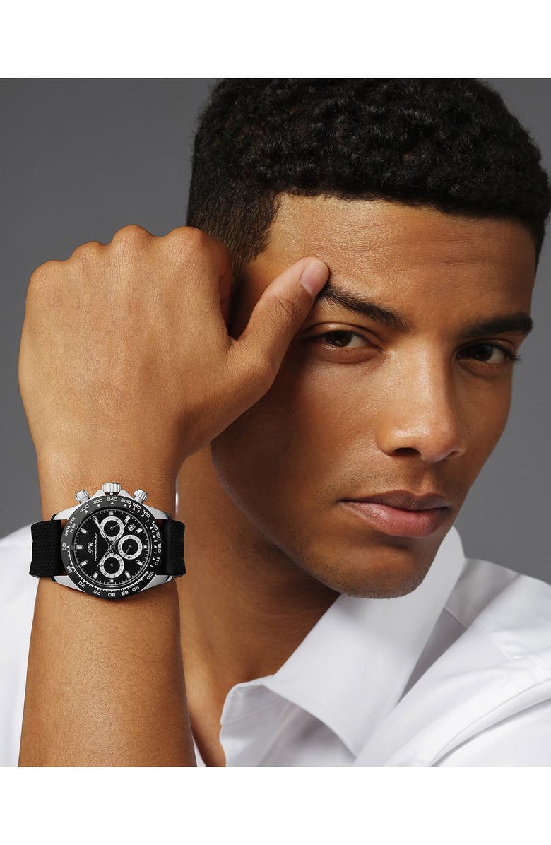 PORSAMO BLEU Preston Silicone Strap Multifunction Watch, 41mm, Alternate, color, Black/ Black