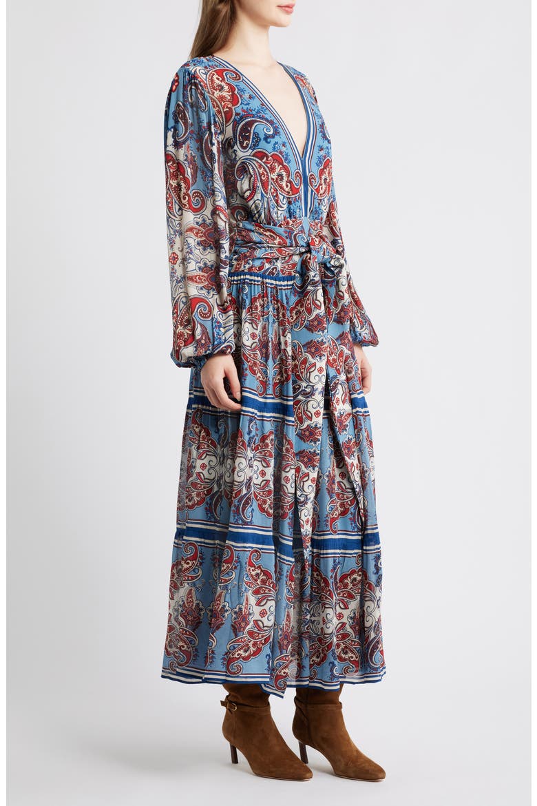 Paisley Scarf Print Long Sleeve Tiered Dress, Alternate, color, PAISLEY SCARF CREAM