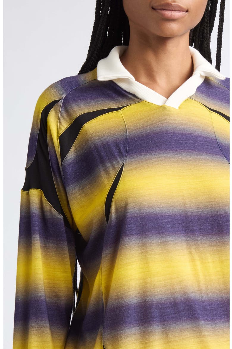 Long Sleeve Wool Sport Polo Top, Alternate, color, STRIPED YELLOW AND NAVY