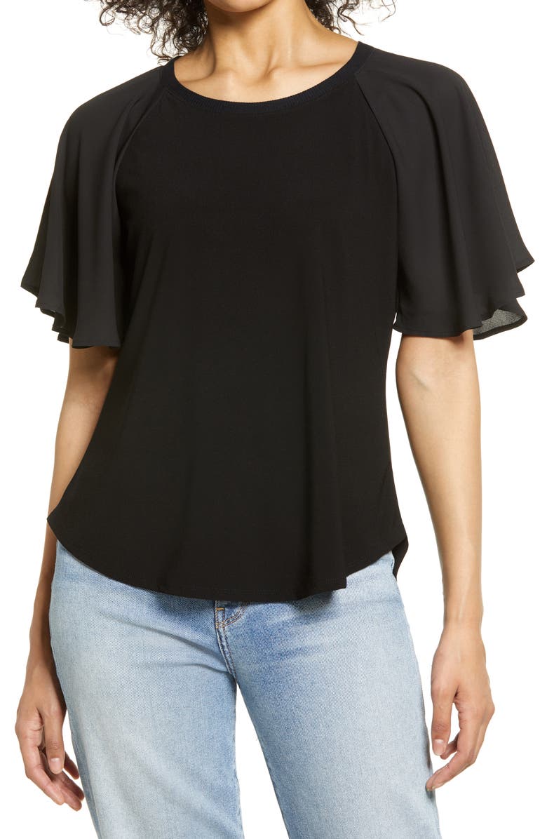 Halogen<sup>®</sup> Flutter Sleeve Mixed Media Top, Main, color, 