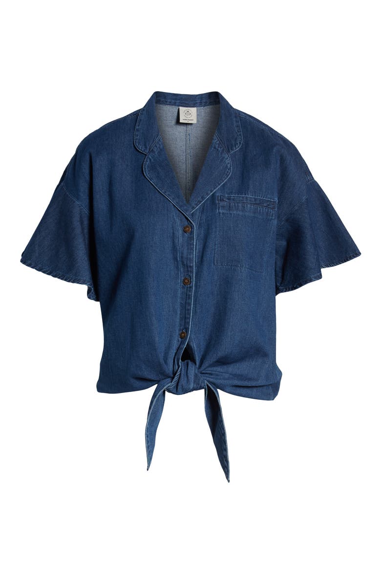 Flavia Flounce Sleeve Chambray Shirt, Alternate, color, MEDIUM BLUE DENIM