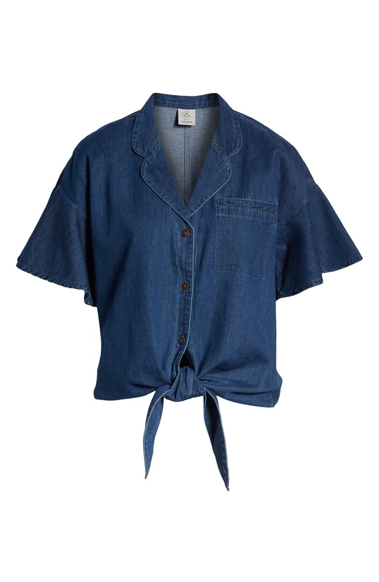VERO MODA Flavia Flounce Sleeve Chambray Shirt, Alternate, color, 
