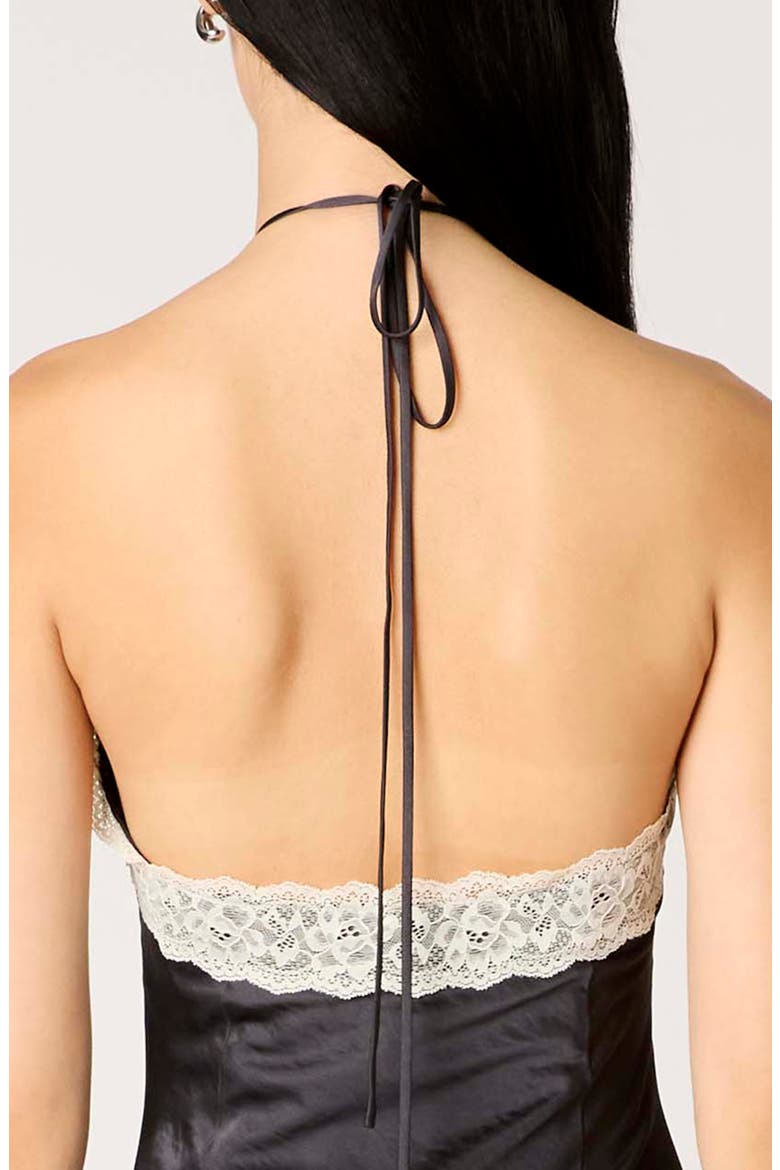 Vesper Lace Satin Halter Maxi Dress, Alternate, color, SOOT