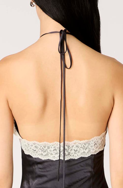 Nia Vesper Lace Satin Halter Maxi Dress In Black