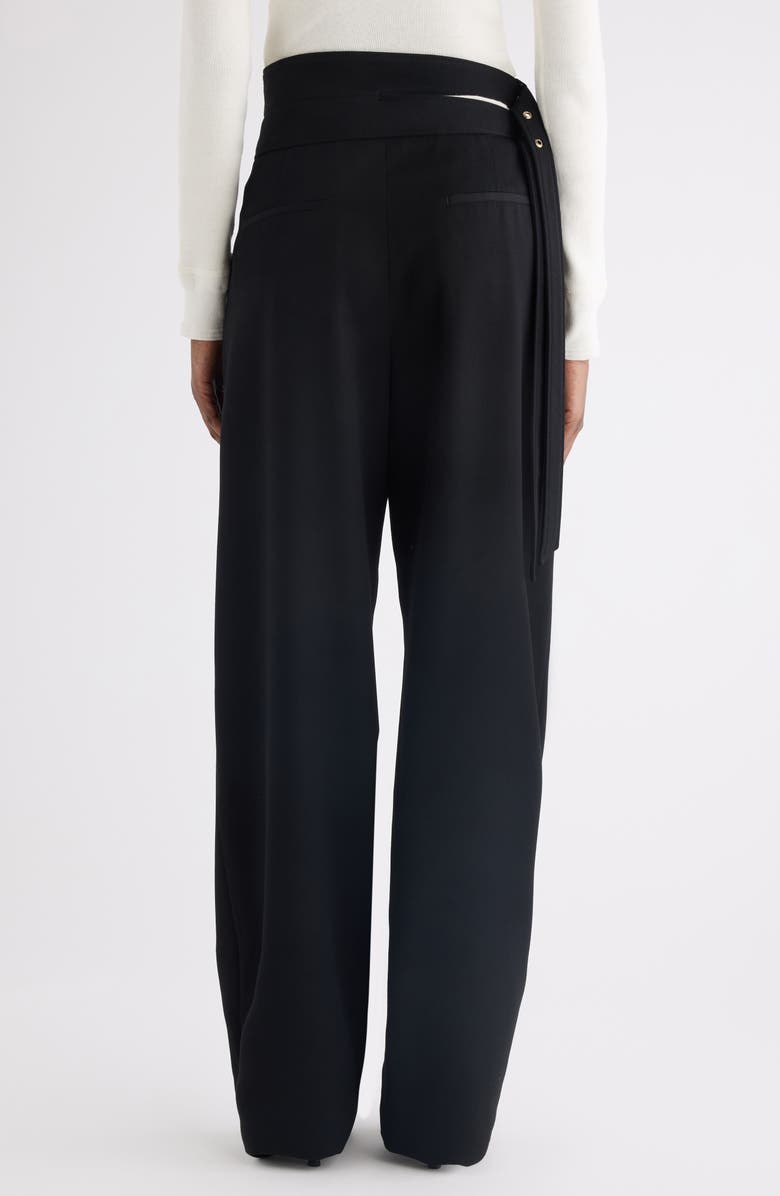 Chloé Buckle Keyhole High Waist Wool Straight Leg Pants, Alternate, color, Black