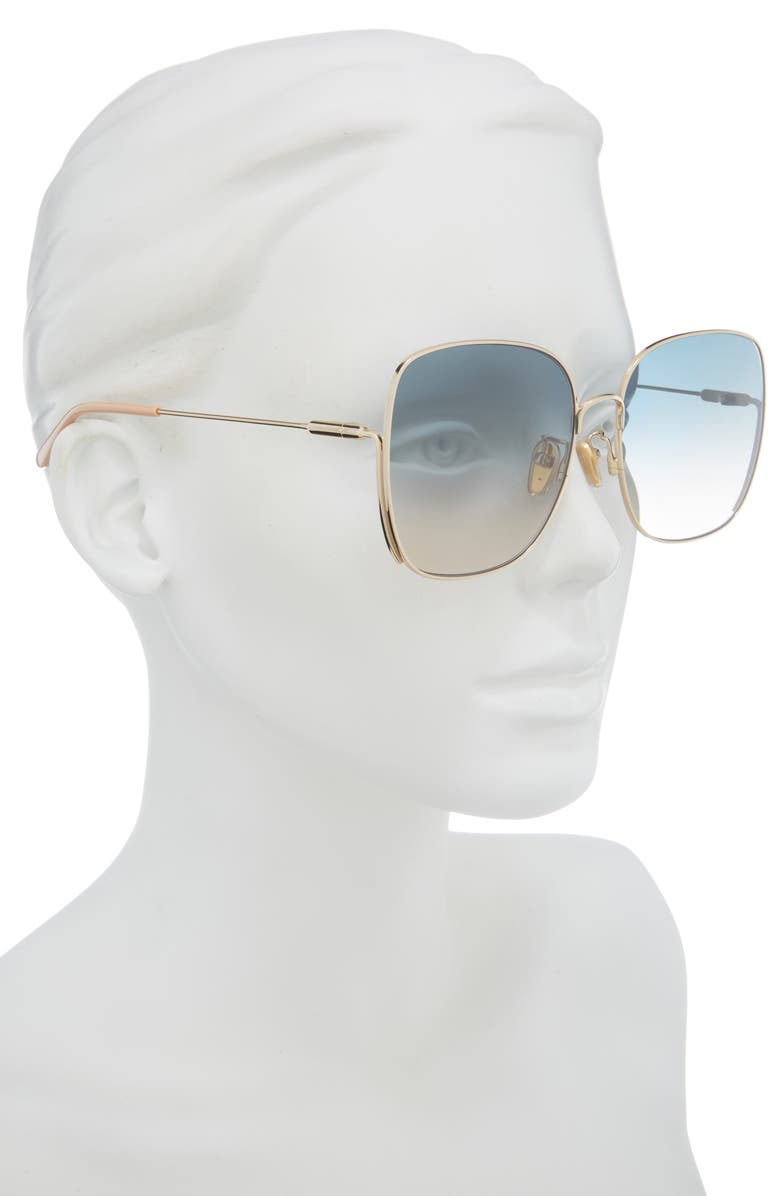 Chloé 61mm Polarized Gradient Square Sunglasses, Alternate, color, Gold Gold Green