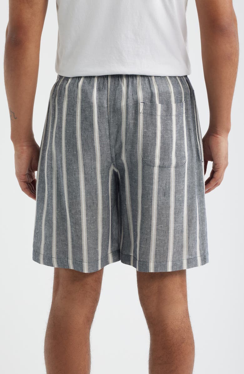 Majestic International Textured Retreat Woven Cotton Drawstring Pajama Shorts, Alternate, color, Navy/ Beige