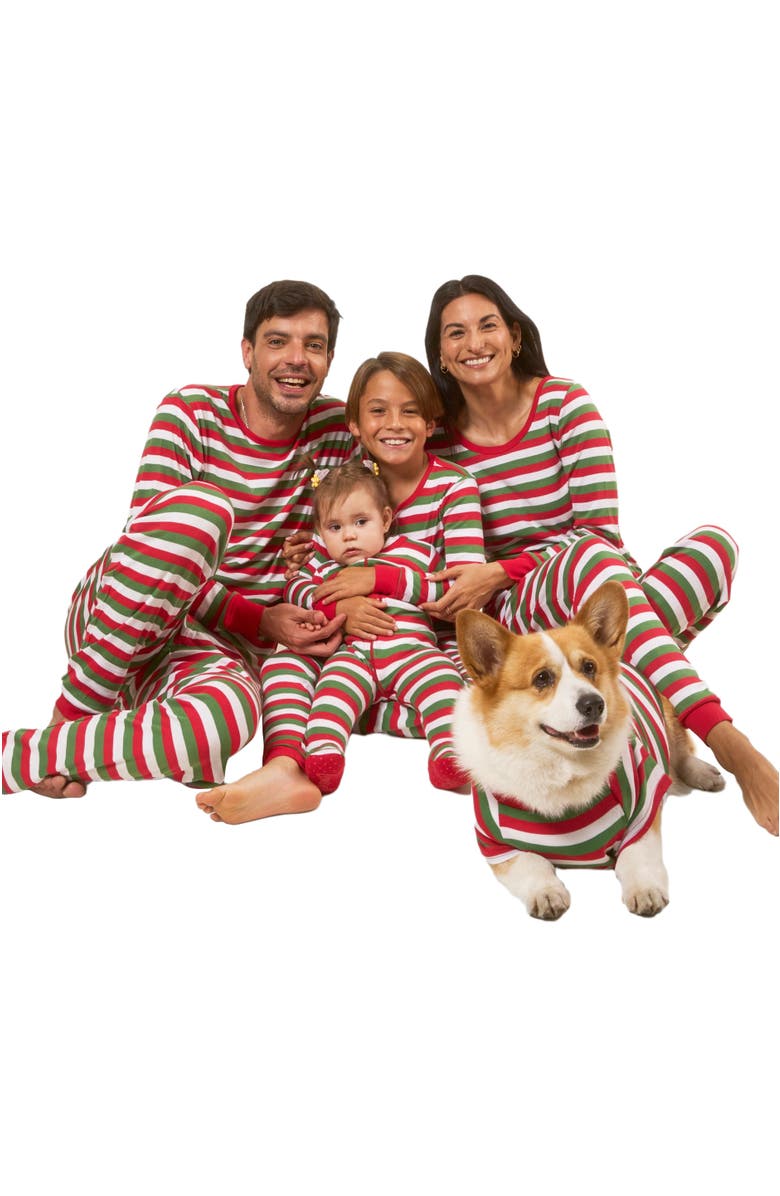 Leveret Two-Piece Striped Cotton Matching Family Holiday Pajamas, Alternate, color, Red White & Green