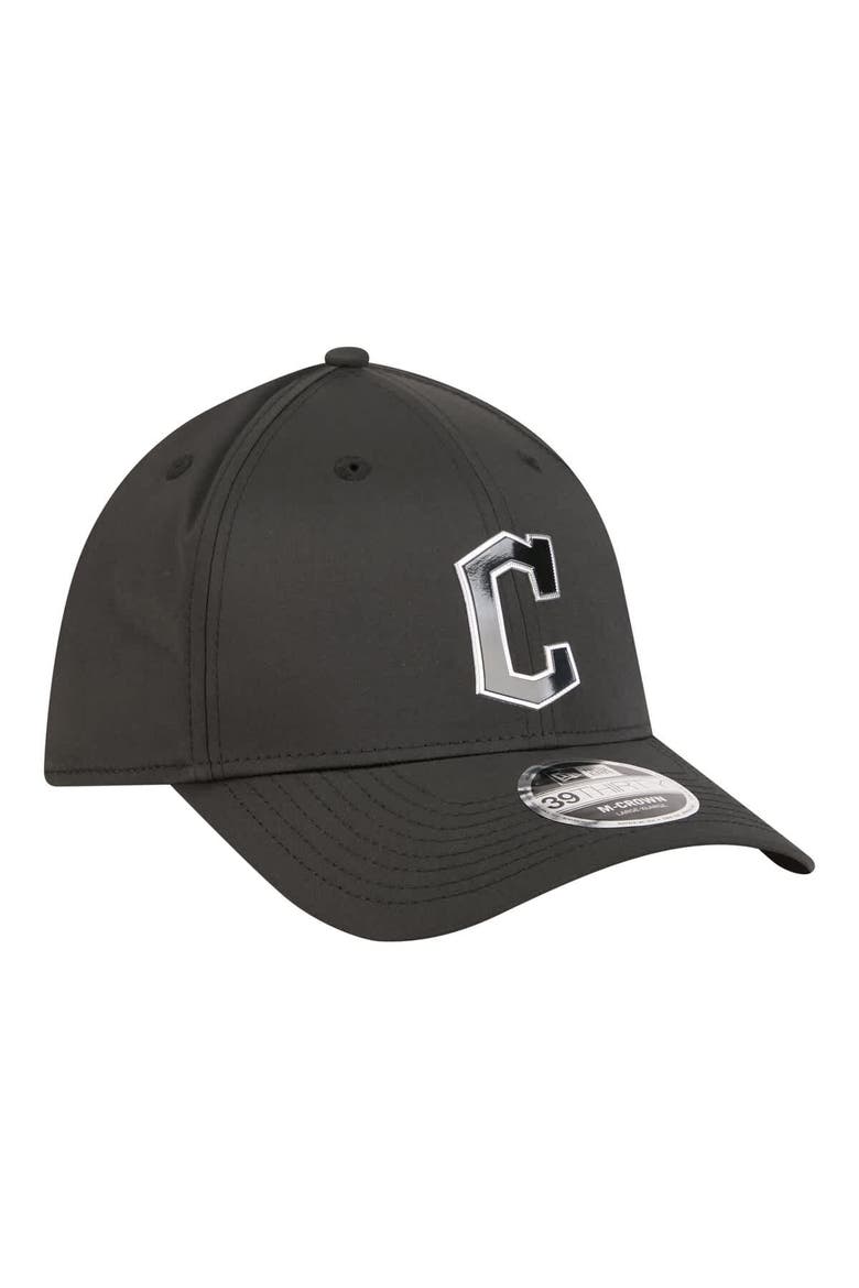 Men's New Era  Black Cleveland Guardians Metallic 39THIRTY M-Crown Flex Hat, Alternate, color, Black