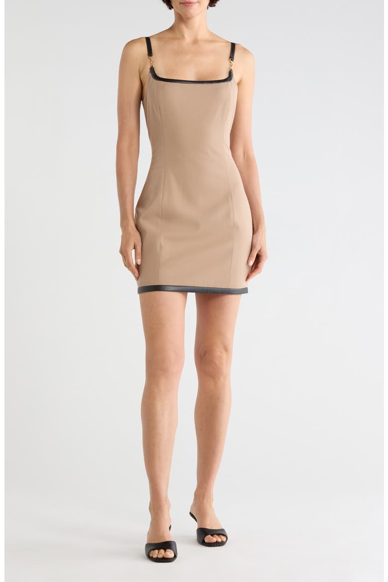 Jettie Leather Trim Minidress, Main, color, DARK CAPPUCCINO