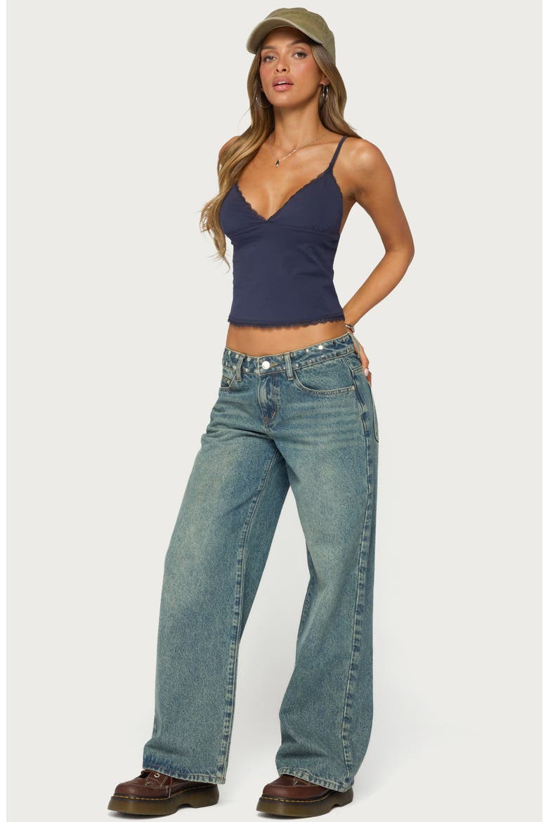 Lotto Lace Trim Camisole, Alternate, color, NAVY