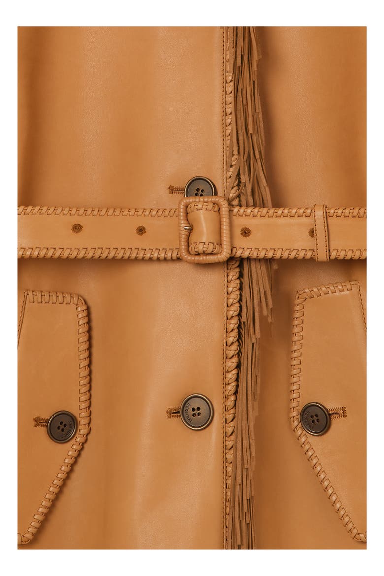 Short Fringed Leather Car Coat, Alternate, color, Sand brown