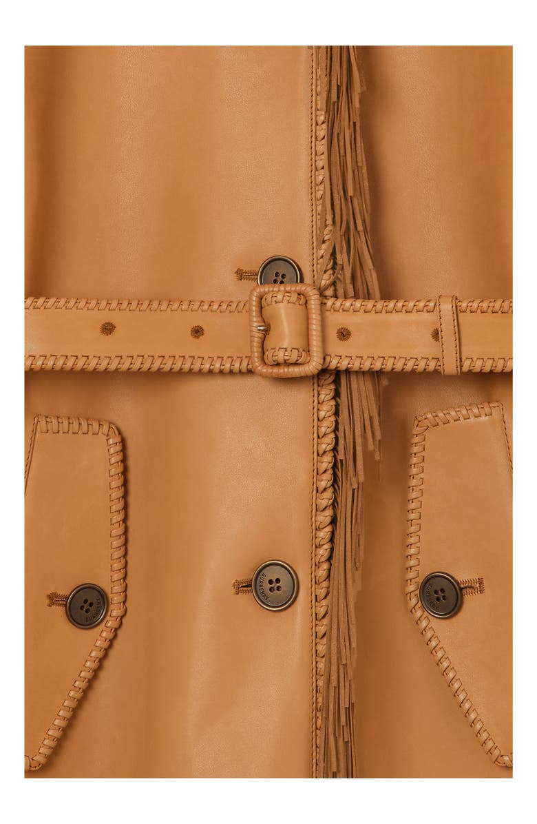 Burberry Short Fringed Leather Car Coat, Alternate, color, Sand Brown