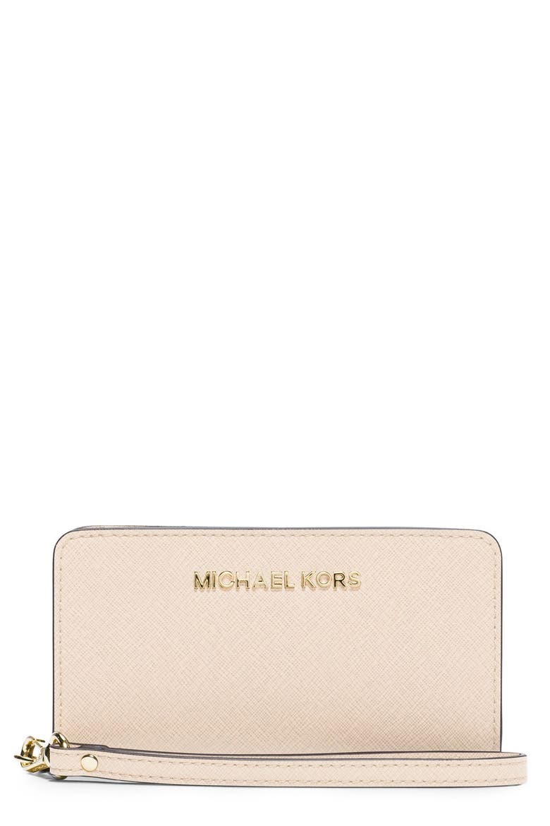 Saffiano Leather Tech Wristlet, Main, color, ECRU