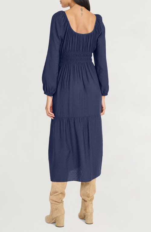 The Good Journey Long Sleeve Smocked Midi Dress In Blue