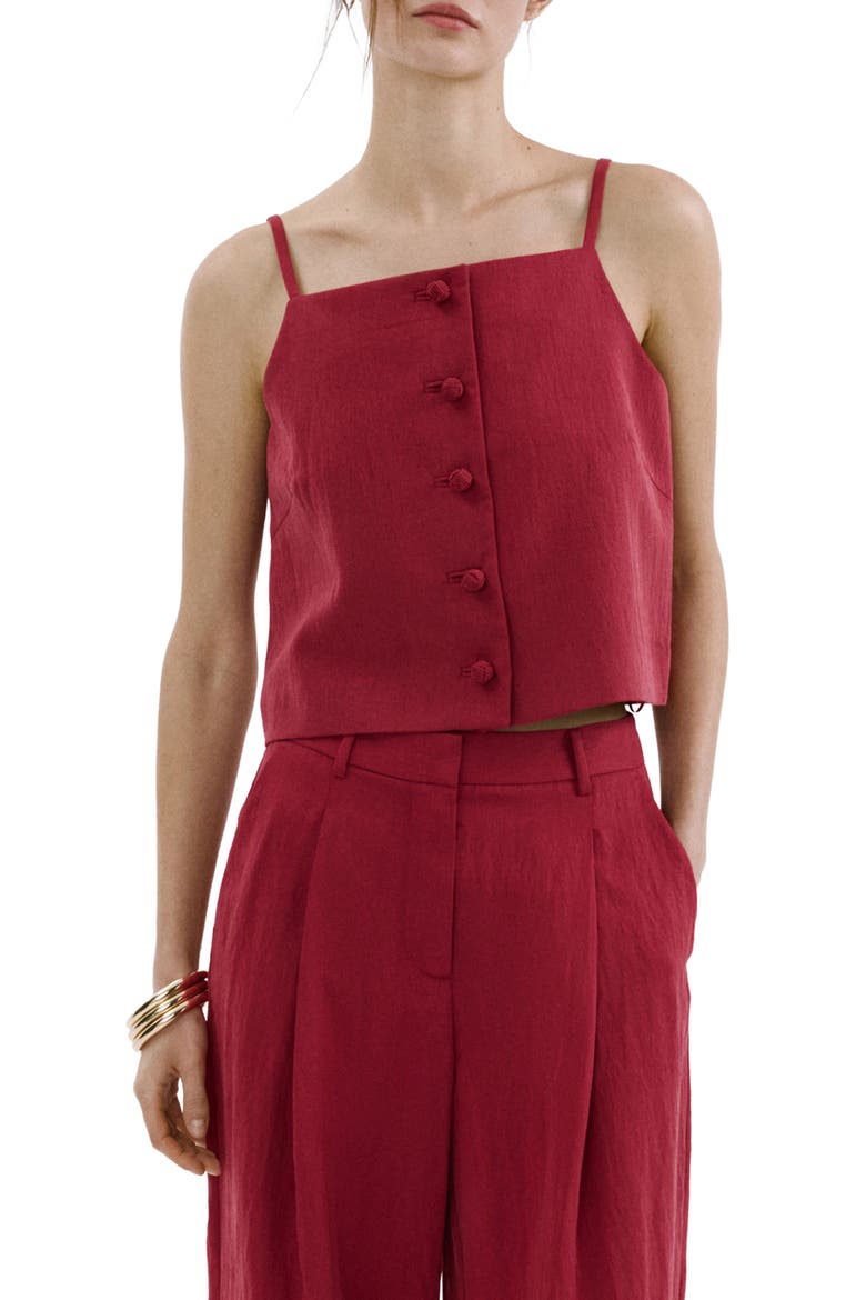 Square Neck Button Front Top, Main, color, RED