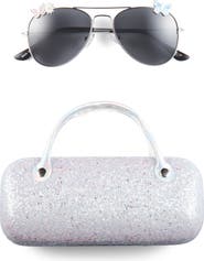 Capelli New York Kids' Butterfly Aviator Sunglasses & Glitter Case Set