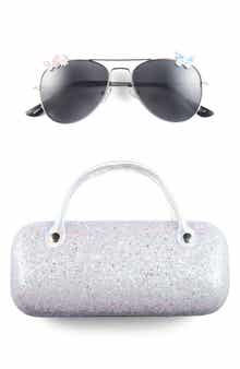 Capelli New York Kids' Butterfly Aviator Sunglasses & Glitter Case Set