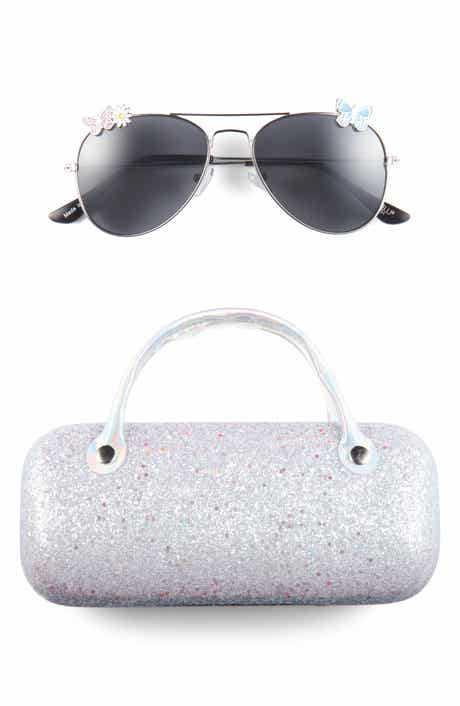 Capelli New York Kids' Butterfly Aviator Sunglasses & Glitter Case Set